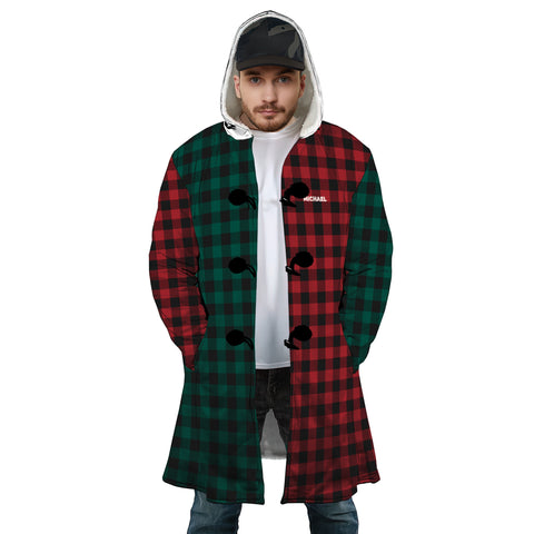 Image of Personalized Hooded Cloak Coat, Red Green Buffalo Plaid Christmas Color Block Hooded Cloak Coats