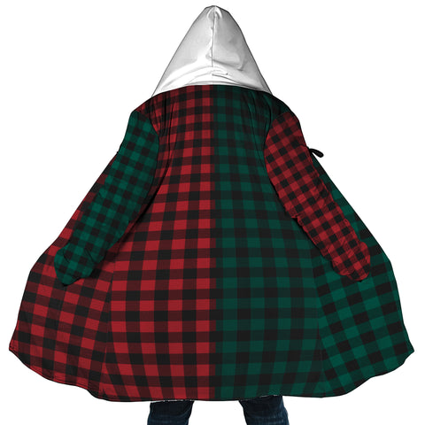 Image of Personalized Hooded Cloak Coat, Red Green Buffalo Plaid Christmas Color Block Hooded Cloak Coats