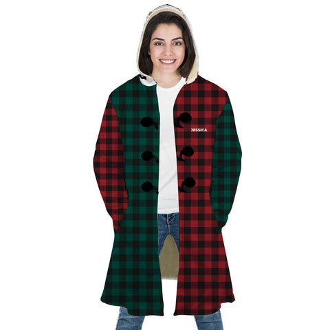 Image of Personalized Hooded Cloak Coat, Red Green Buffalo Plaid Christmas Color Block Hooded Cloak Coats