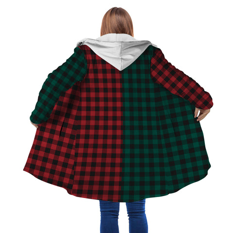 Image of Personalized Hooded Cloak Coat, Red Green Buffalo Plaid Christmas Color Block Hooded Cloak Coats