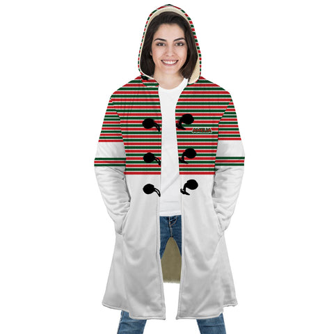 Image of Personalized Hooded Cloak Coat, Red and Green Stripes Christmas Color Block Hooded Cloak Coats