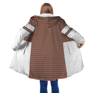 Personalized Hooded Cloak Coat, Red and Green Stripes Christmas Color Block Hooded Cloak Coats