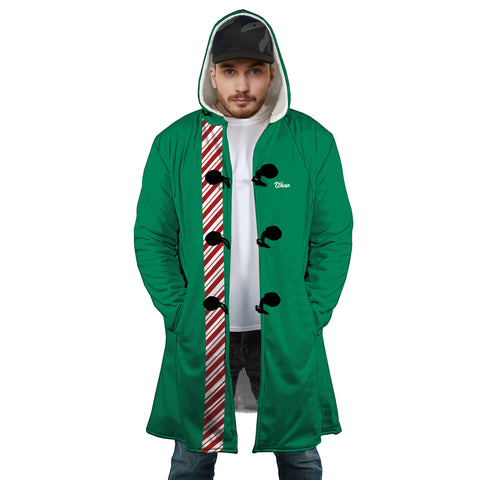 Image of Personalized Hooded Cloak Coat, Green Christmas Candy Cane Stripe Color Block Hooded Cloak Coats