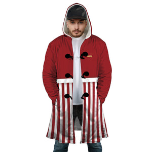 Personalized Hooded Cloak Coat, Red Christmas Striped Color Block Hooded Cloak Coats