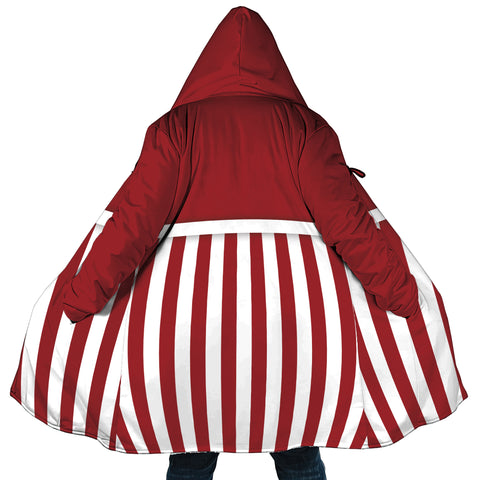 Image of Personalized Hooded Cloak Coat, Red Christmas Striped Color Block Hooded Cloak Coats