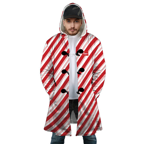 Image of Personalized Hooded Cloak Coat, Red And White Candy Cane Stripe Christmas Hooded Cloak Coats