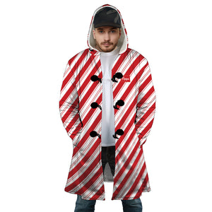 Personalized Hooded Cloak Coat, Red And White Candy Cane Stripe Christmas Hooded Cloak Coats