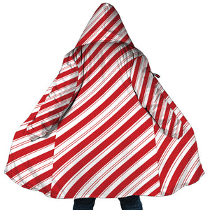 Personalized Hooded Cloak Coat, Red And White Candy Cane Stripe Christmas Hooded Cloak Coats