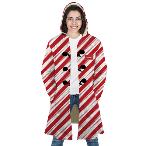 Image of Personalized Hooded Cloak Coat, Red And White Candy Cane Stripe Christmas Hooded Cloak Coats