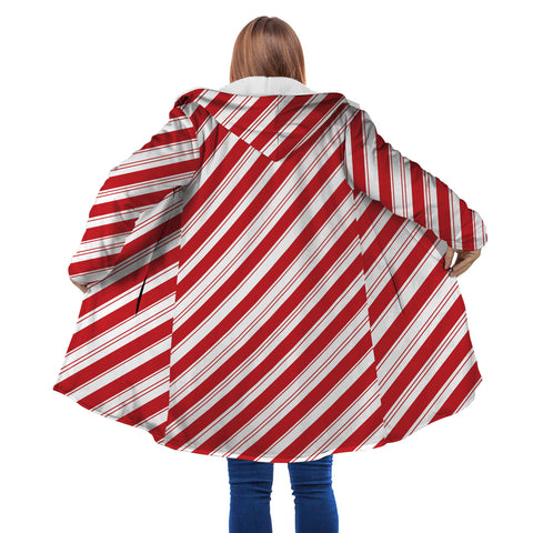 Image of Personalized Hooded Cloak Coat, Red And White Candy Cane Stripe Christmas Hooded Cloak Coats