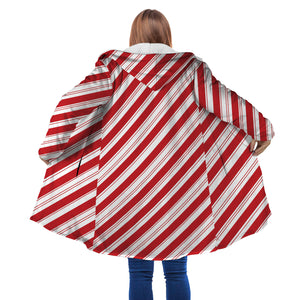 Personalized Hooded Cloak Coat, Red And White Candy Cane Stripe Christmas Hooded Cloak Coats