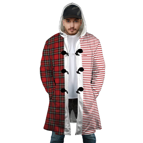 Image of Personalized Hooded Cloak Coat, Red Striped Plaid Christmas Color Block Hooded Cloak Coats