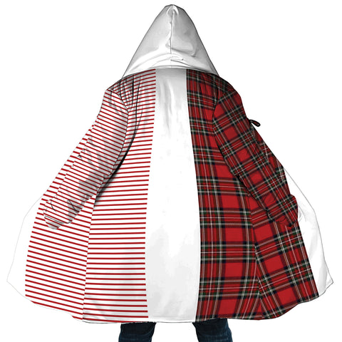 Image of Personalized Hooded Cloak Coat, Red Striped Plaid Christmas Color Block Hooded Cloak Coats