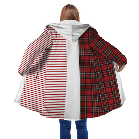 Image of Personalized Hooded Cloak Coat, Red Striped Plaid Christmas Color Block Hooded Cloak Coats