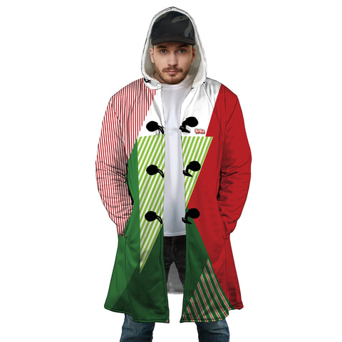 Image of Personalized Hooded Cloak Coat, Red Green Striped Christmas Color Block Hooded Cloak Coats