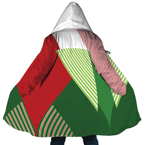 Image of Personalized Hooded Cloak Coat, Red Green Striped Christmas Color Block Hooded Cloak Coats