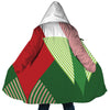 Personalized Hooded Cloak Coat, Red Green Striped Christmas Color Block Hooded Cloak Coats