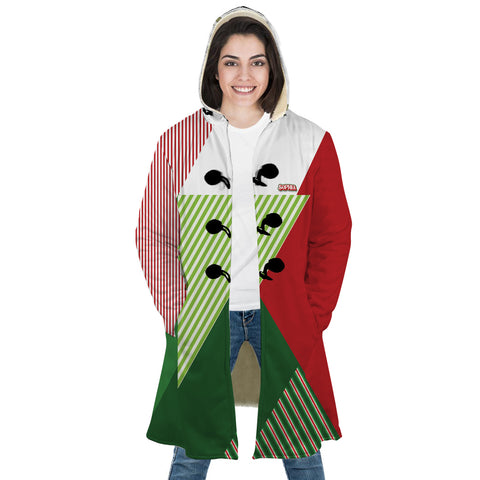 Image of Personalized Hooded Cloak Coat, Red Green Striped Christmas Color Block Hooded Cloak Coats