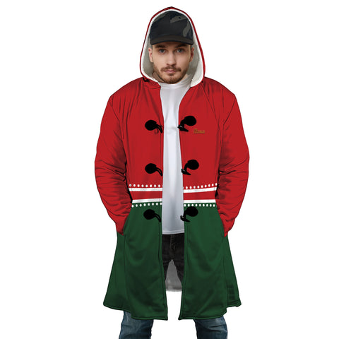 Image of Personalized Hooded Cloak Coat, Red Green Christmas Color Block Hooded Cloak Coats