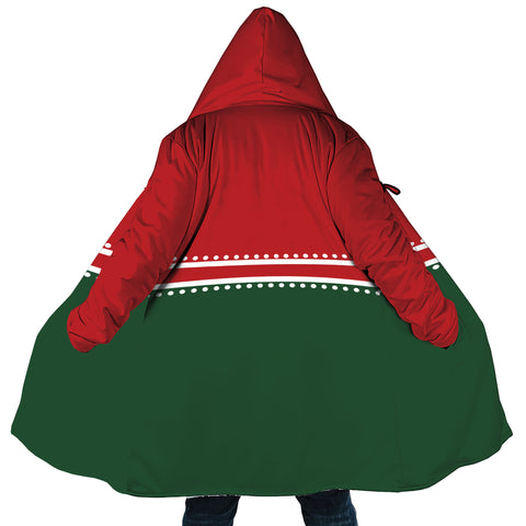 Image of Personalized Hooded Cloak Coat, Red Green Christmas Color Block Hooded Cloak Coats