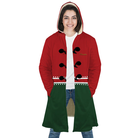 Image of Personalized Hooded Cloak Coat, Red Green Christmas Color Block Hooded Cloak Coats