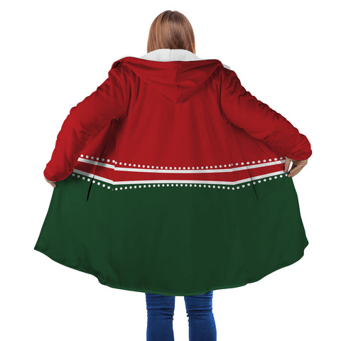 Image of Personalized Hooded Cloak Coat, Red Green Christmas Color Block Hooded Cloak Coats