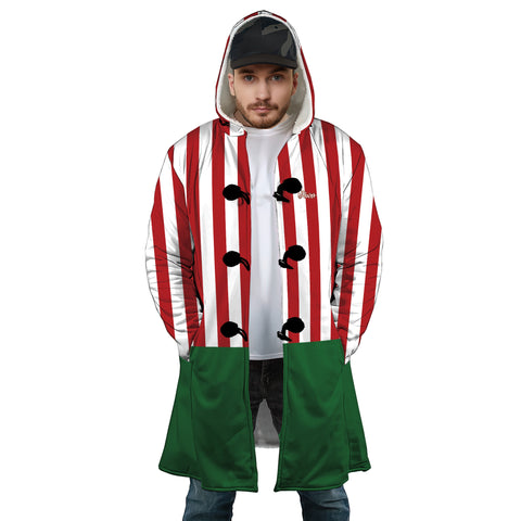 Image of Personalized Hooded Cloak Coat, Christmas Green Red And White Stripes Hooded Cloak Coats