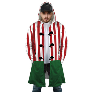 Personalized Hooded Cloak Coat, Christmas Green Red And White Stripes Hooded Cloak Coats