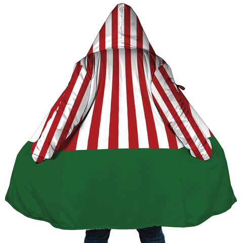 Image of Personalized Hooded Cloak Coat, Christmas Green Red And White Stripes Hooded Cloak Coats