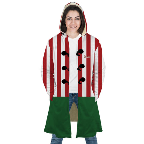 Image of Personalized Hooded Cloak Coat, Christmas Green Red And White Stripes Hooded Cloak Coats