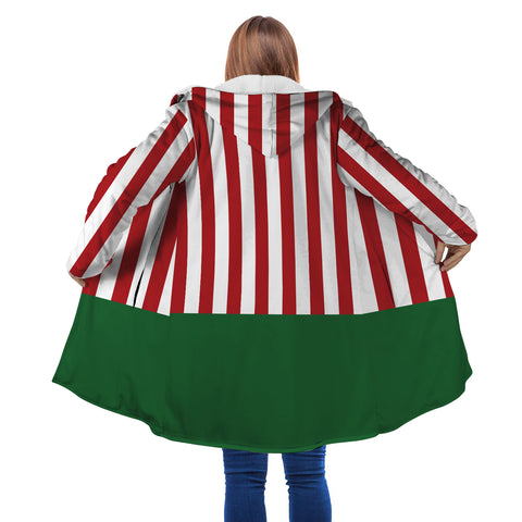 Image of Personalized Hooded Cloak Coat, Christmas Green Red And White Stripes Hooded Cloak Coats