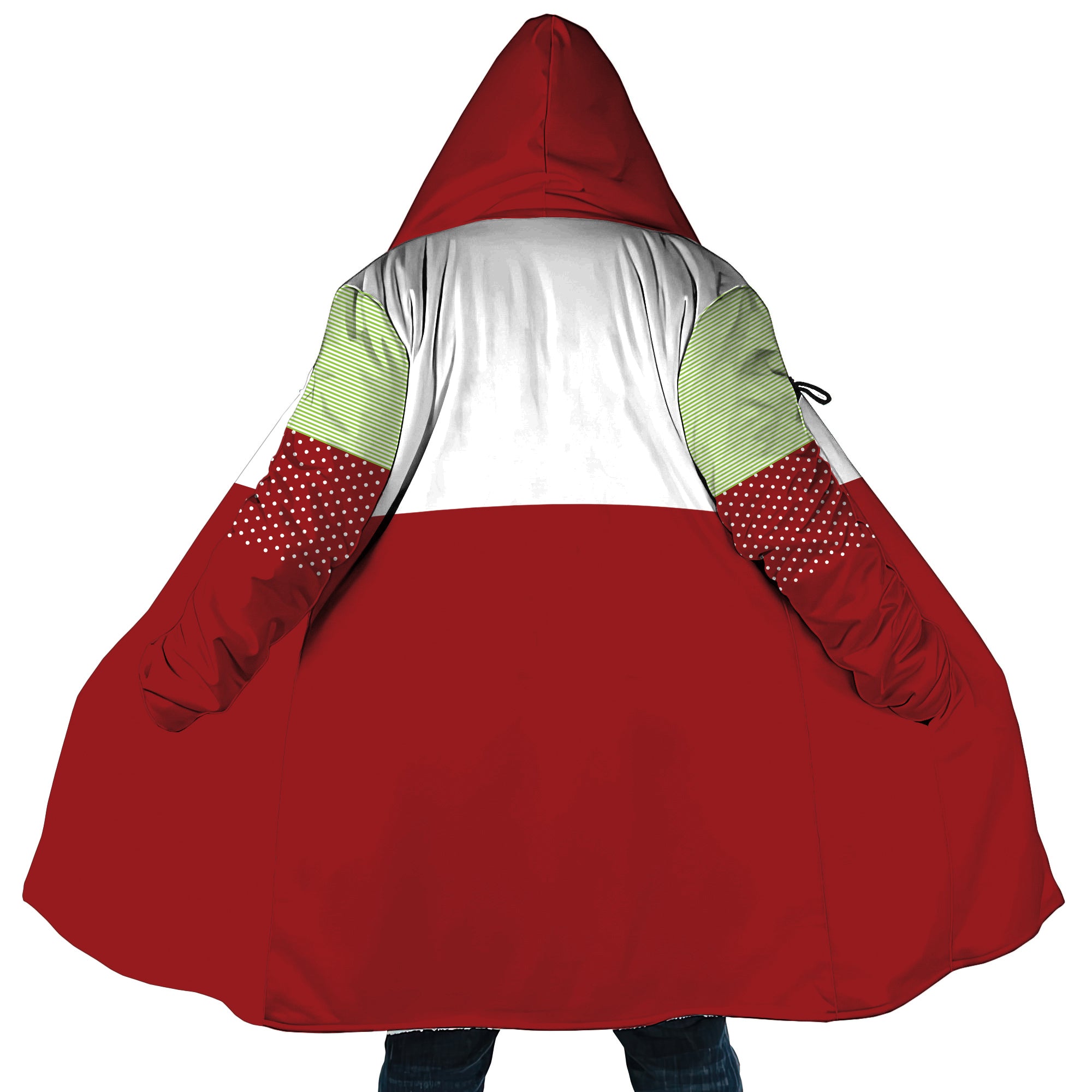 Personalized Hooded Cloak Coat, Red White Snowman Christmas Color Block Hooded Cloak Coats