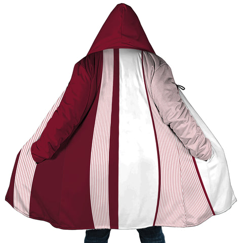 Image of Personalized Hooded Cloak Coat, Red White Stripe Christmas Color Block Hooded Cloak Coats