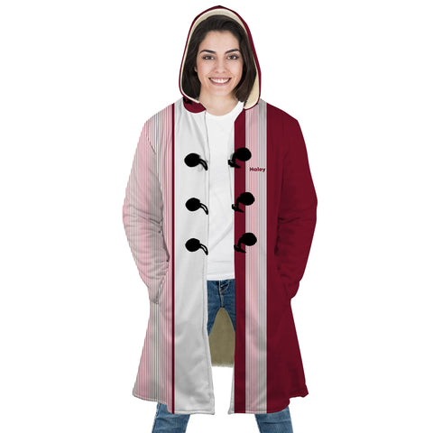 Image of Personalized Hooded Cloak Coat, Red White Stripe Christmas Color Block Hooded Cloak Coats