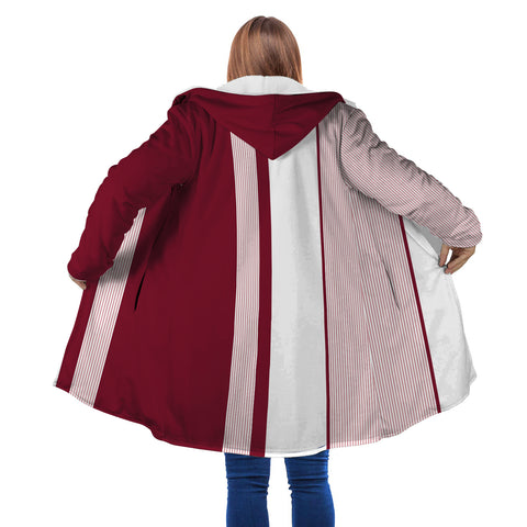 Image of Personalized Hooded Cloak Coat, Red White Stripe Christmas Color Block Hooded Cloak Coats