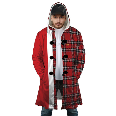 Image of Personalized Hooded Cloak Coat, Red Buffalo Plaid Christmas Color Block Hooded Cloak Coats