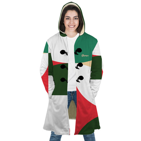 Image of Personalized Hooded Cloak Coat, Christmas Geometric Shapes Color Block Hooded Cloak Coats