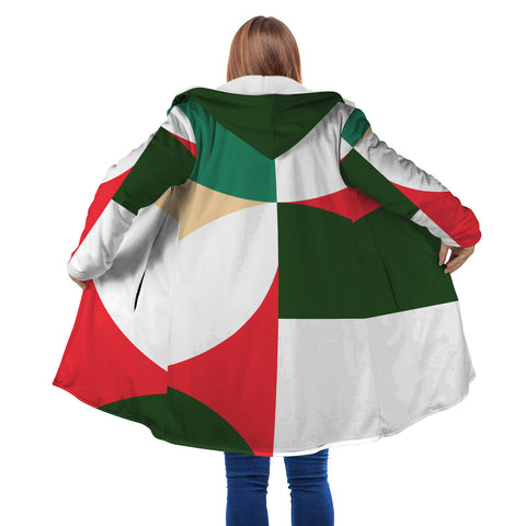 Image of Personalized Hooded Cloak Coat, Christmas Geometric Shapes Color Block Hooded Cloak Coats