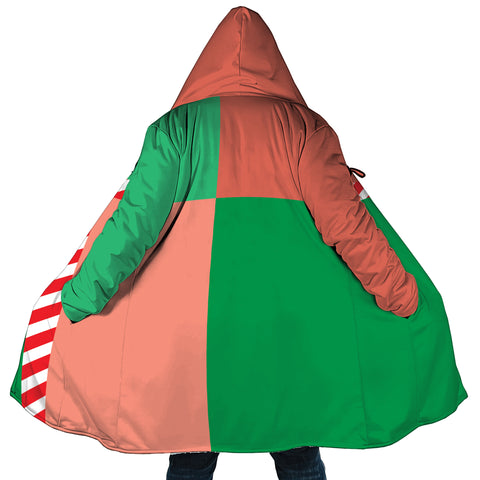 Image of Personalized Hooded Cloak Coat, Christmas Red and Green Candy Cane Color Block Hooded Cloak Coats