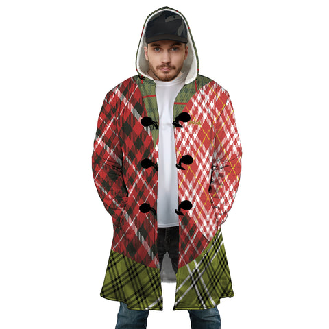 Image of Personalized Hooded Cloak Coat, Red Green Christmas Plaid Color Block Hooded Cloak Coats