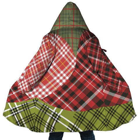 Image of Personalized Hooded Cloak Coat, Red Green Christmas Plaid Color Block Hooded Cloak Coats