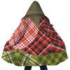 Personalized Hooded Cloak Coat, Red Green Christmas Plaid Color Block Hooded Cloak Coats