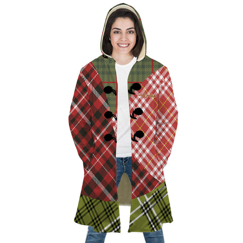 Image of Personalized Hooded Cloak Coat, Red Green Christmas Plaid Color Block Hooded Cloak Coats