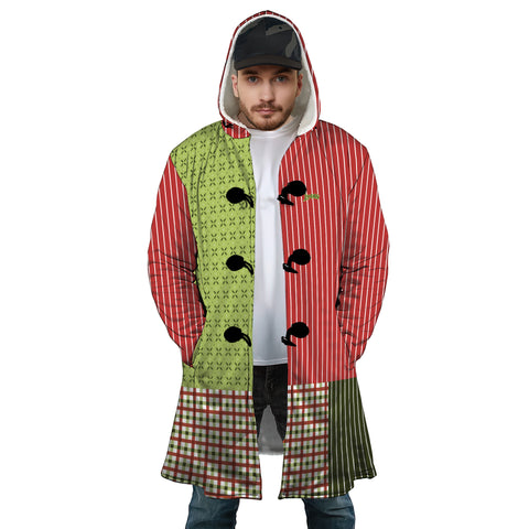 Image of Personalized Hooded Cloak Coat, Red Green Christmas Pattern Color Block Hooded Cloak Coats