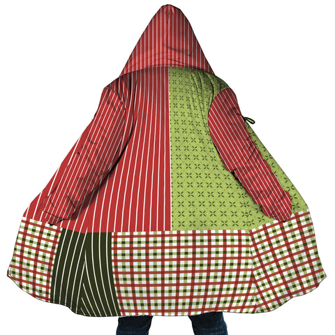 Image of Personalized Hooded Cloak Coat, Red Green Christmas Pattern Color Block Hooded Cloak Coats