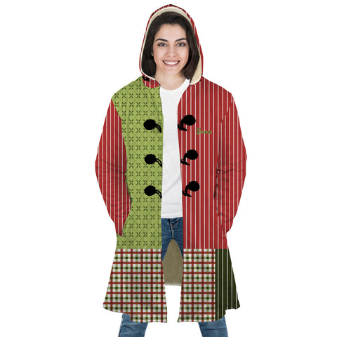 Image of Personalized Hooded Cloak Coat, Red Green Christmas Pattern Color Block Hooded Cloak Coats