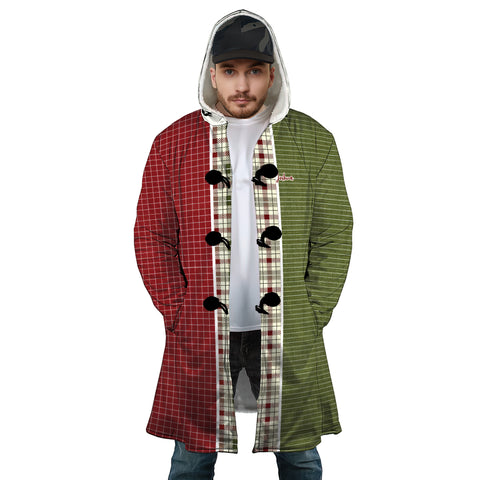 Image of Personalized Hooded Cloak Coat, Christmas Buffalo Plaid Color Block Hooded Cloak Coats