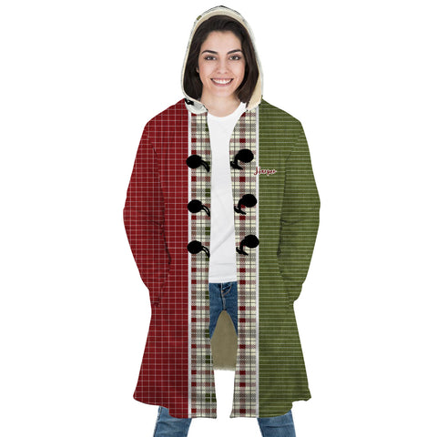 Image of Personalized Hooded Cloak Coat, Christmas Buffalo Plaid Color Block Hooded Cloak Coats