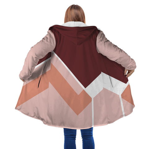 Image of Personalized Hooded Cloak Coat, Christmas Red Geometric Color Block Hooded Cloak Coats