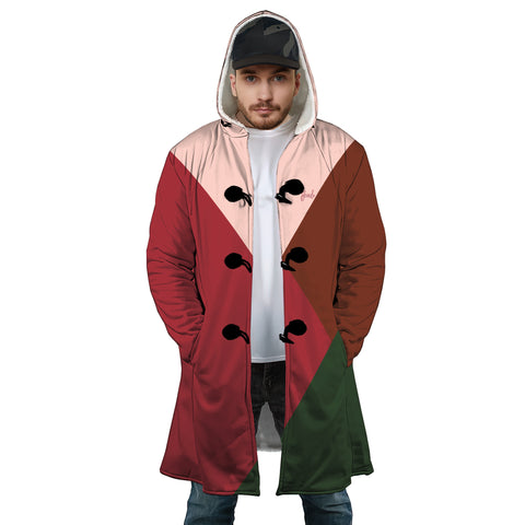 Image of Personalized Hooded Cloak Coat, Red Pink Green Christmas Geometric Color Block Hooded Cloak Coats